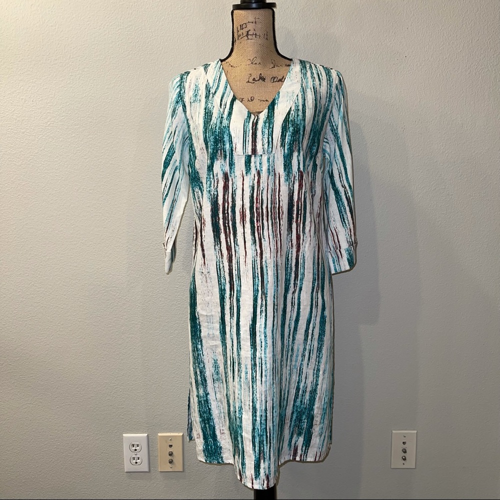 peck&peck 100% Linen 3/4 Sleeve Tunic Dress